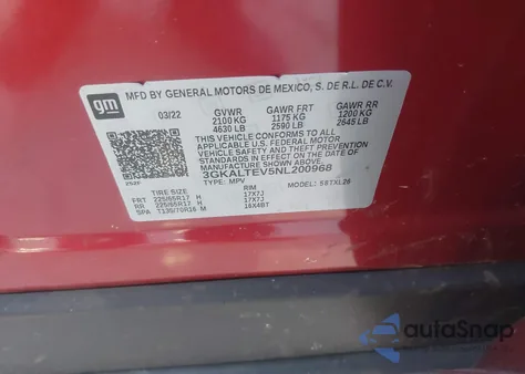 2022 GMC Terrain Awd Sle z USA, uszkodzony, nr VIN 3GKALTEV5NL200968